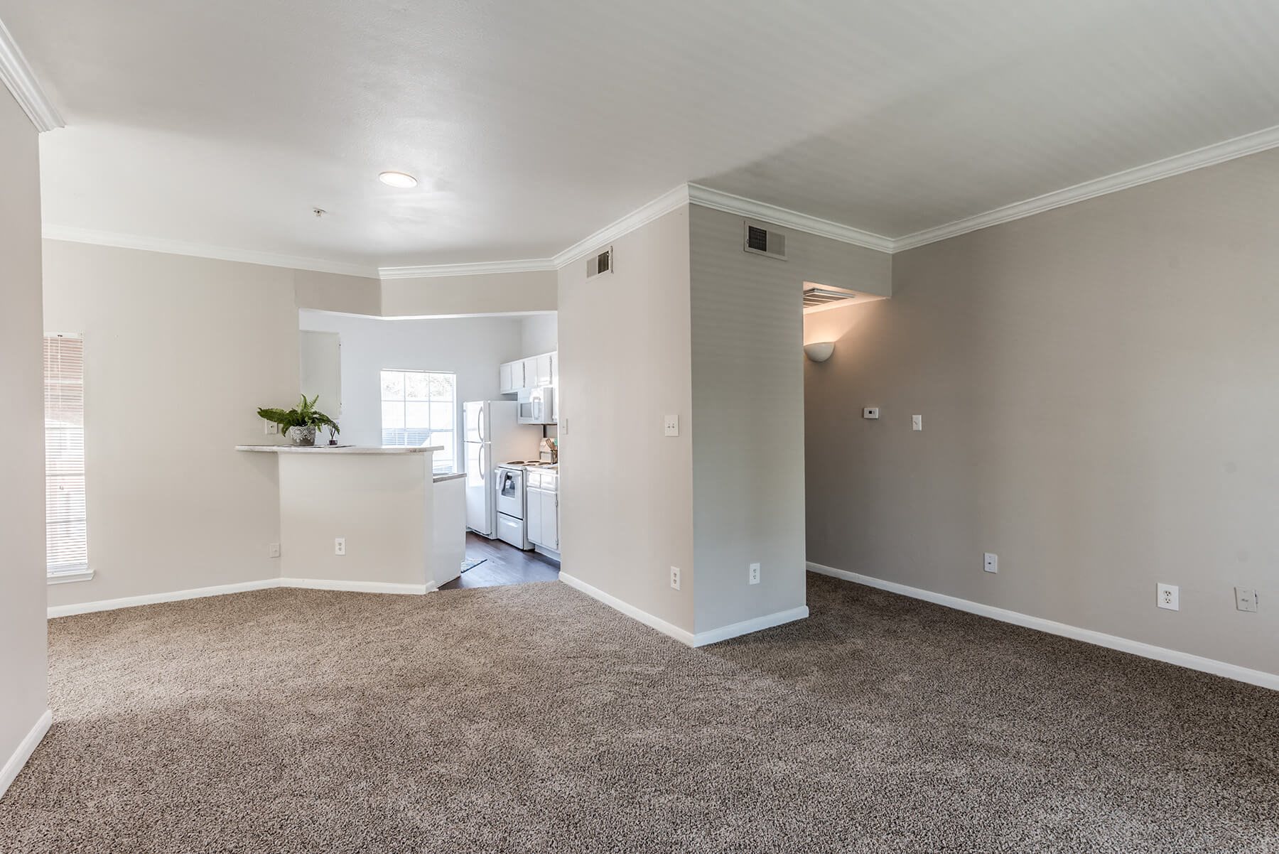 Kitchen and living room at Hollow Creek in Conroe TX